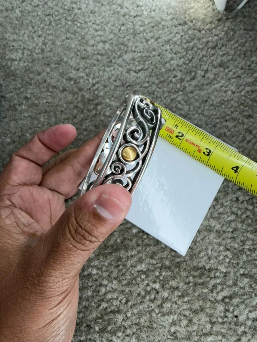 BRIGHTON Open Scroll Magnetic Hinged BRACELET w/gold tone circular bead accents